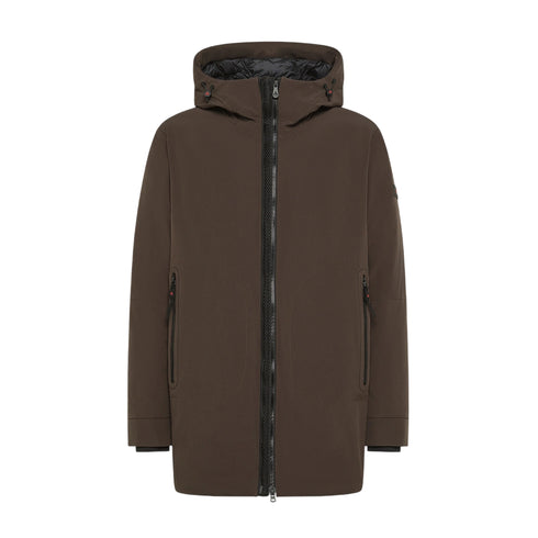 Parka Uomo lungo Metide in tela di poliestere, con patch logo